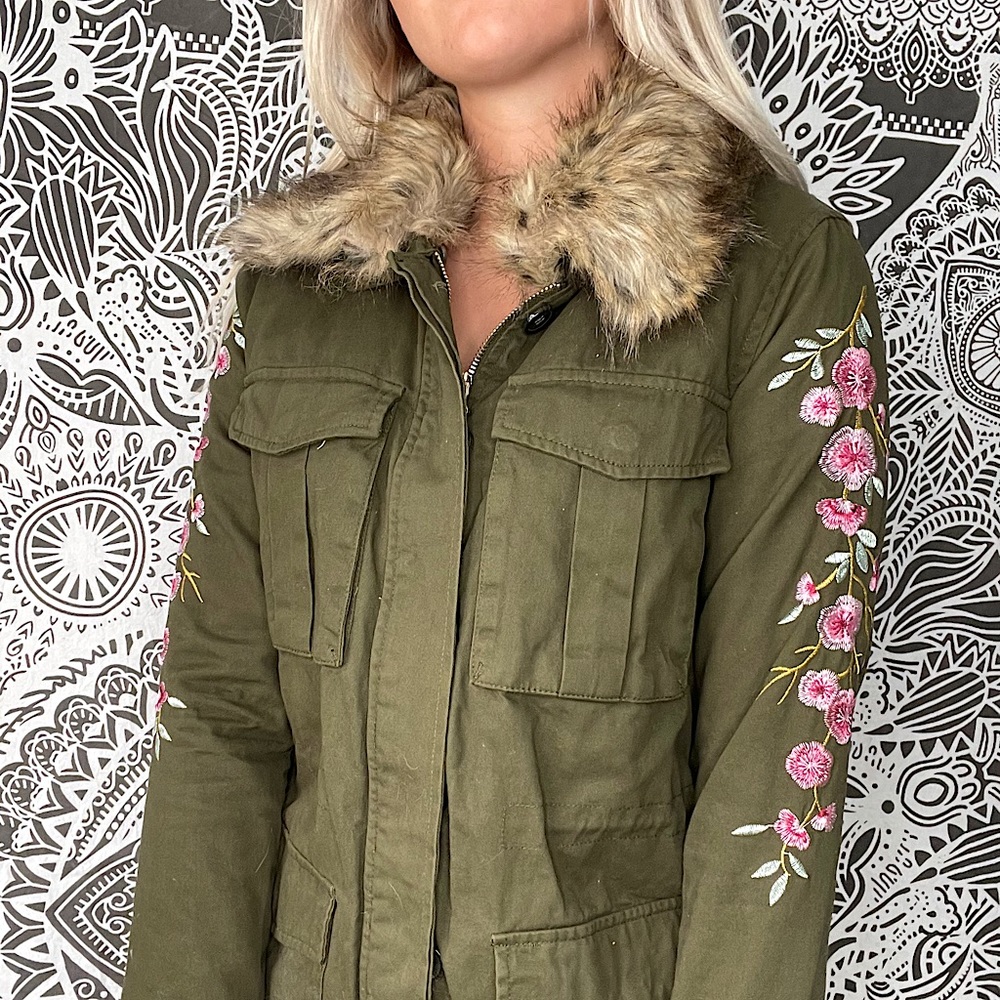 Cali 1850, Jacket, Army Green With Flowers